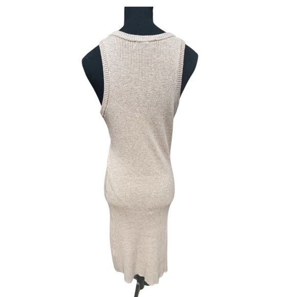 RACHEL ZOE BODYCON SLEEVELESS TAN RIBBED KNIT RESORTWEAR MIDI DRESS SZ LARGE - Picture 5 of 8